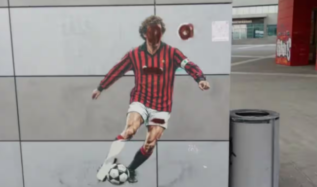 Imbrattato il murales dedicato all’ex capitano rossonero Franco Baresi sotto Casa Milan